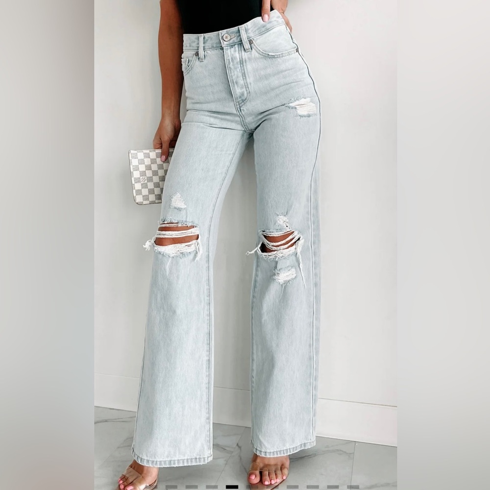 Kancan Jeans High Waist Y2K 90s Light Washed Distressed Wide Leg 11 29